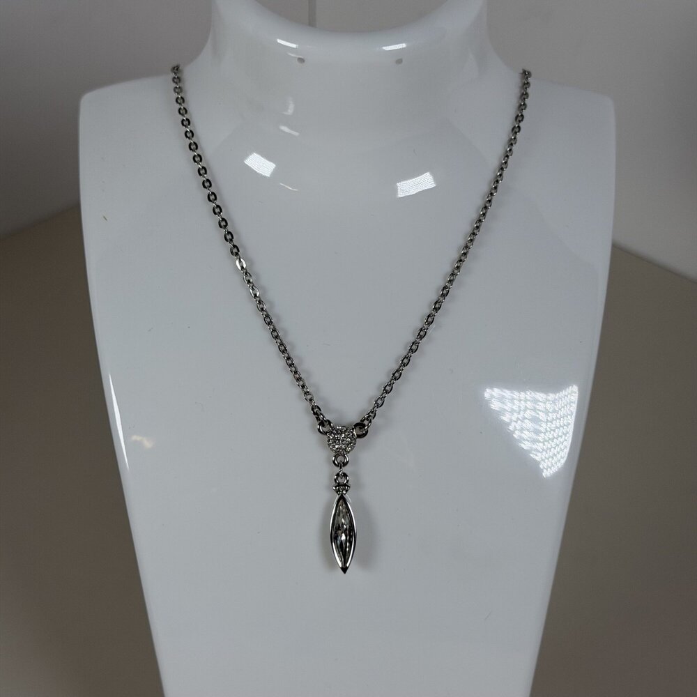 Swarovski Silver Tone Clear Crystal Marquise Leaf & Drop Pendant Necklace